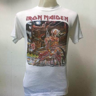 HH . IRON MAIDEN 1970s เสื้อยืดวินเทจ เสื้อวง วงร็อค เสื้อโอเวอร์ปริ้นส์ Nirvana เสื้อ3D สไตล์วินเทจ AcDc Labe cotton