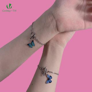 (cr) สร้อยข้อมือเหล็กไทเทเนียมลายผีเสื้อสําหรับผู้หญิง egirl bff