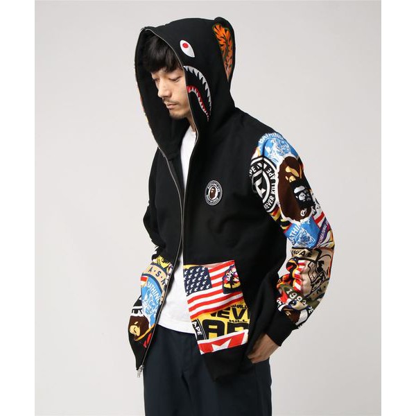 Bape patched discount shark hoodie