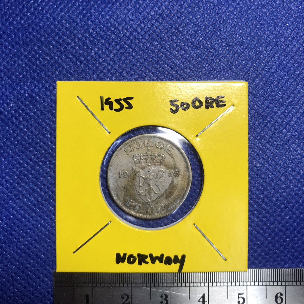 เหรียญเก่า-14300-ปี1955-นอร์เวย์-50-ore-ของแท้-เหรียญต่างประเทศ-เหรียญสะสม-เหรียญหายาก