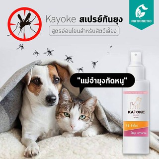 สินค้า Kayoke สเปรย์กันยุง ปกป้องนาน 16 ชั่วโมง สูตรอ่อนโยน สำหรับสัตว์เลี้ยง สุนัข แมว ขนาด 120ml