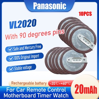 10PCS 100% Original Panasonic VL2020 3V 20mAh Coin Type Rechargeable 90 Degrees Fillet Lithium Button Cell Battery For C