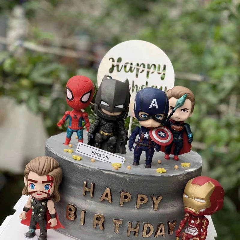 โมเดลฟิกเกอร์-spiderman-iron-man-bat-he-avengers-justice-league-alliance-anak-patung-ของเล่นสําหรับเด็ก-6-ชิ้น-ต่อชุด