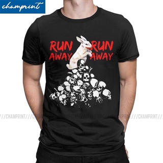 เสื้อยืด คอกลม พิมพ์ลาย Run Away Killer Rabbit Python and the Holy Grail Quest สีดํา แฟชั่นสําหรับผู้ชายสามารถปรับแต่งได