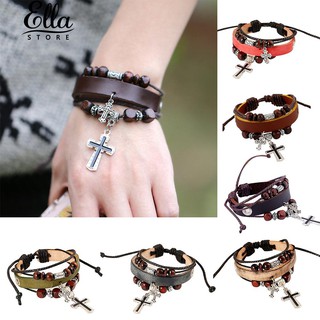 ภาพหน้าปกสินค้าสร้อยข้อมือ Cross Pendant Multilayer Beaded กำไลข้อมือหนัง Faux ที่เกี่ยวข้อง