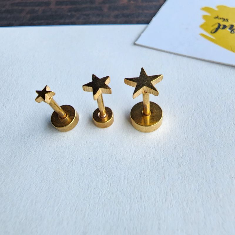 จิวหูรูปดาวทอง-ต่างหู-สีทองด้าน-จิวเกาหลี-งานสแตนเลสแท้