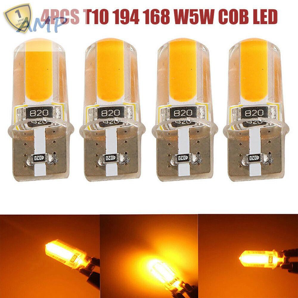หลอดไฟ-t10-194-168-w5w-cob-led-canbus-สีเหลืองอําพันสําหรับรถยนต์-4-ชิ้น