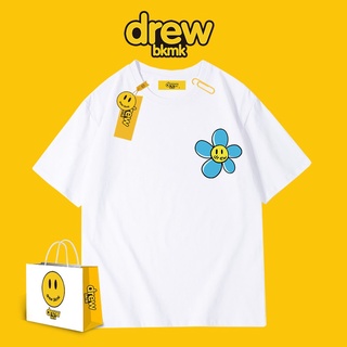 [S-5XL] ใหม่ เสื้อยืดแขนสั้น พิมพ์ลายหน้ายิ้ม ดอกไม้ สีขาว ทรงหลวม สไตล์เรโทร แฟชั่นอเมริกัน สําหรับผู้ชาย