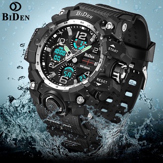 สินค้า BIDEN แบรนด์ชั้นนำหรูหรากันน้ำนาฬิกาแฟชั่นผู้ชายกีฬานาฬิกาควอตซ์แบบสบาย ๆ จอแสดงผล LED ดิจิตอลนาฬิกาโครโนกราฟ