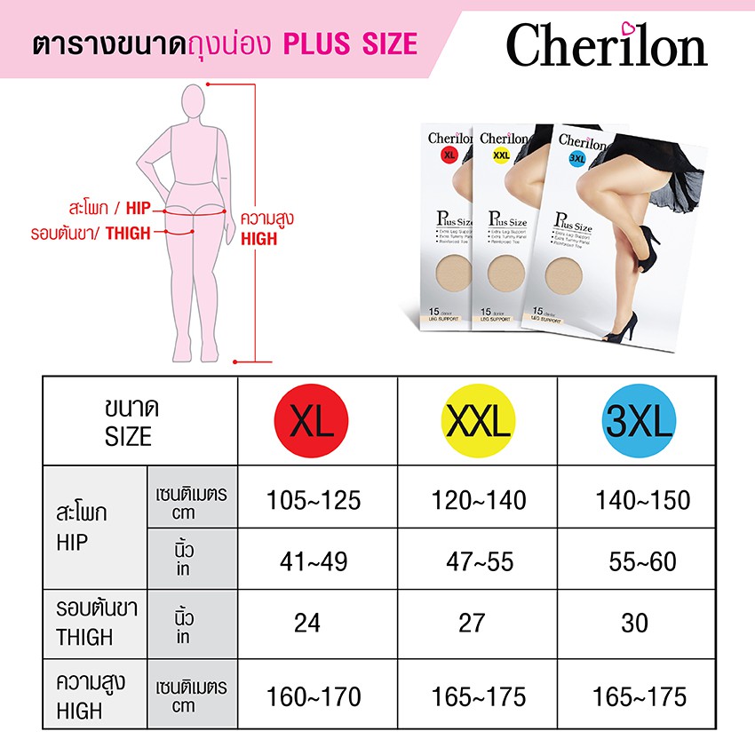 cherilon-plus-size-ขนาด-2xl-ถุงน่อง-ถุงน่องคนอ้วน-เชอรีล่อน-ซัพพอร์ท-กระชับ-ใส่สบาย-กันเสียดสีเนื้อต้นขา-12สี-nsa-chmax