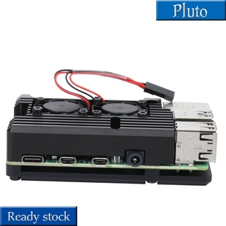 NEW Raspberry Pi 4 Aluminum Case with Dual Cooling Fan Metal Shell Black Enclosure for RPI 4 Model B