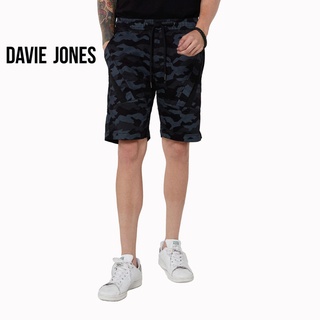 DAVIE JONES กางเกงขาสั้น ผู้ชาย เอวยางยืด ลายพราง สีดำCamo Elasticated Shorts in Black SH0024BK