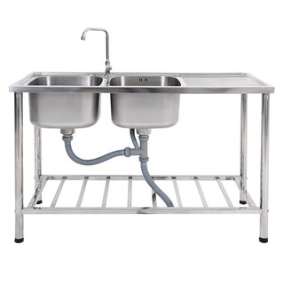 Sink stand FREESTANDING SINK 2B1D TECNOPLUS TT 120 STAINLESS STEEL Sink device Kitchen equipment อ่างล้างจานขาตั้ง ซิงค์