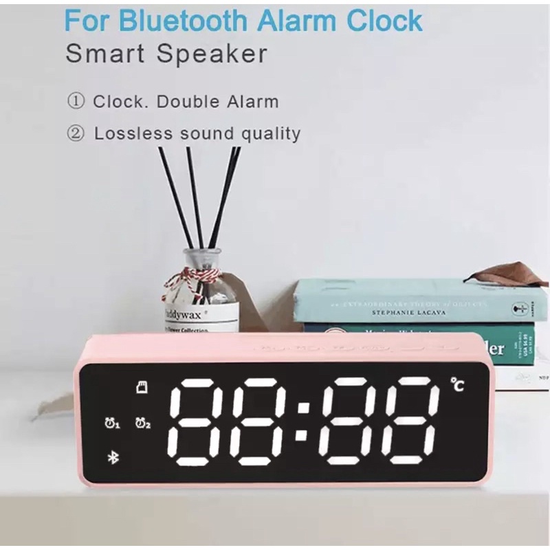 รูปภาพของนาฬิกาลําโพงบลูทูธ วิทยุ Fm นาฬิกาตั้งโต๊ะ ดิจิตอล หน้าจอ LED Alarm clock ใส่ TF Card เชื่อมต่อบลูทูธ นาฬิกาปลุกอุณหภูมิลองเช็คราคา
