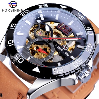 Forsining 2019 Hot Sale Mechanical Watch Male Automatic Creative Half Color Brown Leather Belt Couple Watches Relogio Ma