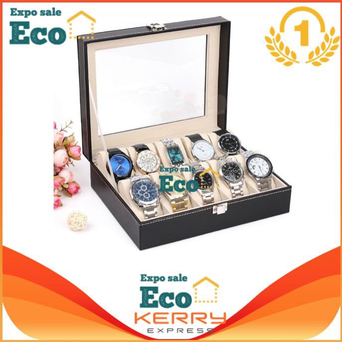 eco-home-watch-box-กล่องใส่นาฬิกา-กล่องนาฬิกา-10-เรือน-ฝากระจก-black