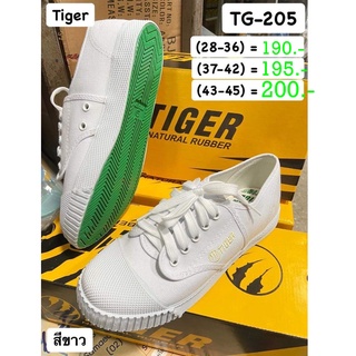 B TG205 ไทเกอร์ รองเท้าผ้าใบนักเรียน รอเท้าผ้าใบแบบผูกเชือก สีขาว  TG205