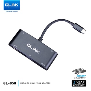 สินค้า [ รองรับ M1 ] GLINK อุปกรณ์แปลงสัญญาณ Type C to HDTV VGA GL-058 Moniter Type-C TO HDMI Thunderbolt 3 ต่อ2จอพร้อมกันได้