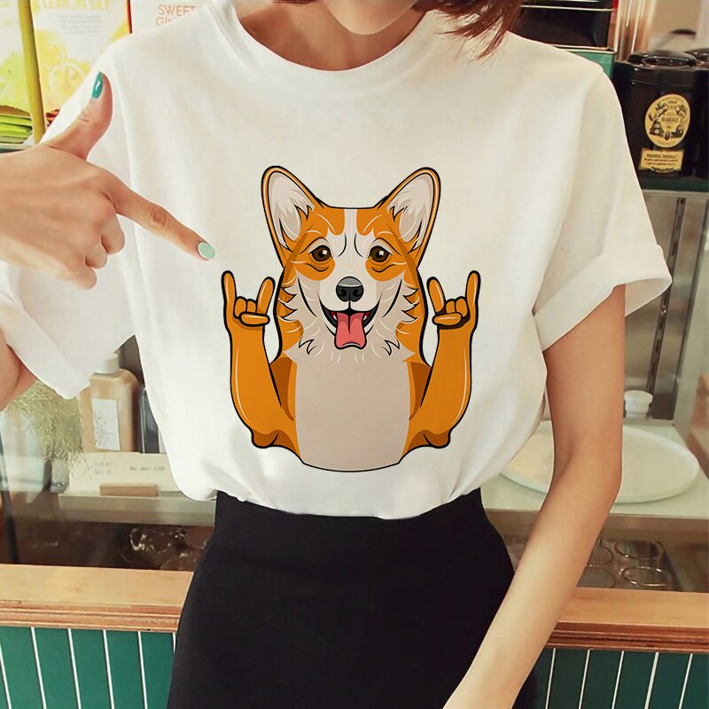 ผู้หญิง-tshirt-ฤดูร้อน-harajuku-การ์ตูนน่ารัก-corgi-สุภาพสตรี-tees-แฟชั่น-o-neck-ลำลองแขนสั้น-t-เสื้อ-femme-2021-ขนาด