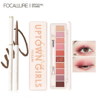 Focallure พาเลทอายแชโดว์ 10 สี &amp; Long Wear Waterproof Ultra-Slim Eyeliner Pencil 1.7mm Eyeliner Gel Pencil 2 Pieces [ชุดแต่งหน้าสองชิ้น]