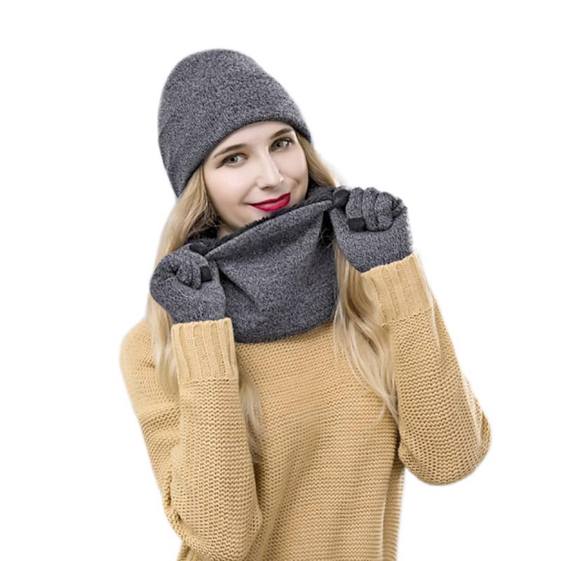 ภาพขนาดย่อของภาพหน้าปกสินค้าชายหญิง 3pc Winter Soft หมวกถักหมวก Beanie ผ้าพันคอ Screen Glove Warm ฤดูหนาว จากร้าน fanpu.th บน Shopee