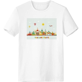 เสื้อยืดผ้าฝ้ายพิมพ์ลายผ้าฝ้าย 100%คลาสสิก ประเทศไทยเสื้อยืดกีฬา Thailand Watercolor Morden City Illustration T-Shirt Wo