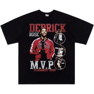 เสื้อยืดโอเวอร์ไซส์[Yootaaa] เสื้อยืดแขนสั้น ผ้าฝ้าย ทรงหลวม พิมพ์ลาย NBA Derrick Rose “MVP” สไตล์ฮิปฮอป 2022S-3XL