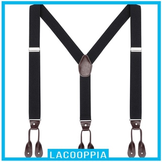 สินค้า [LACOOPPIA] Wide Button End Elastic Adjustable Suspenders Men Y-Back Tuxedo Suspenders