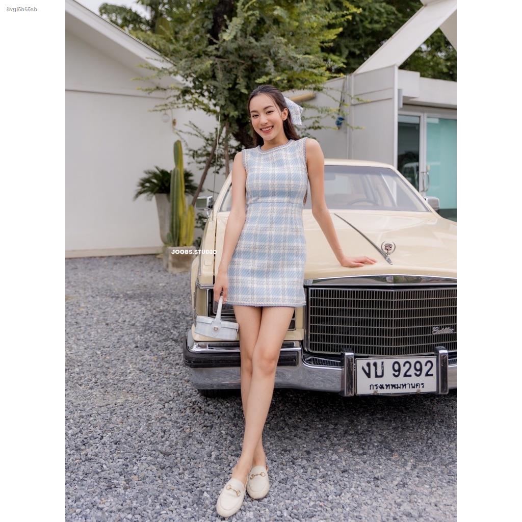 จัดส่งทันที-jbs571-chacha-tweed-dress-with-bow