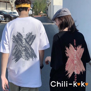 Chili_k❤️k❤️ เสื้อยืดคู่รักชายหญิง Oversize  เสื้อผ้าวัยรุ่นแฟชั่น เสื้อโอเวอร์ไซส์เกาหลี เสื้อยืดแขนสั้นคอกลมน่ารัก6677