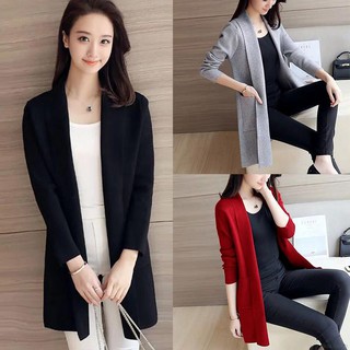beautyone เสื้อคลุมถักคาร์ดิแกนสําหรับสตรีแขนยาวสีพื้นทรงหลวม