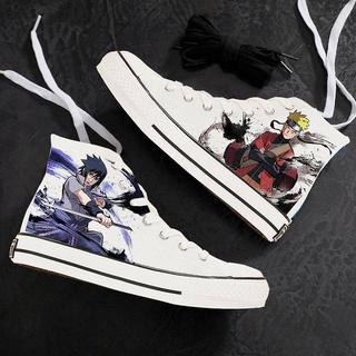 ร้องเท้าผ้าใบ Graffiti Naruto Sasuke Naruto Co-branded Canvas Shoes รองเท้าลำลองสำหรับผู้ชายนักเรียนชั้นสูงของ Itachi Ka