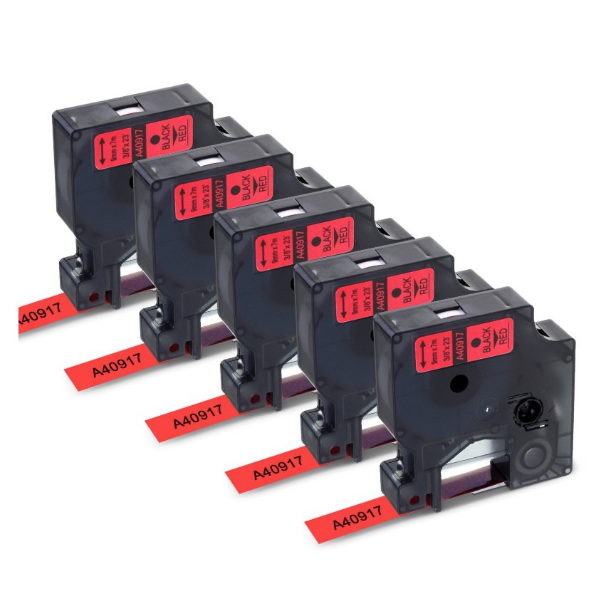 5pcs-9mm-compatible-dymo-d1-label-tape-40917-black-on-red