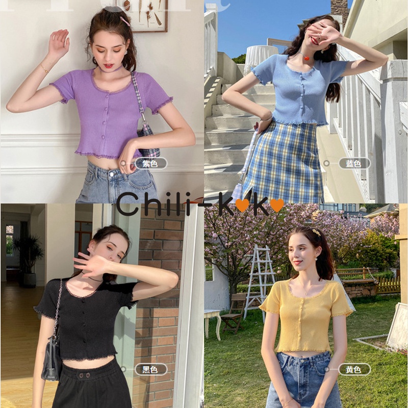 chili-k-k-เสื้อครอปแขนสั้น-คอกลมหยัก-สวยเก๋-น่ารัก-ครอปน่ารัก-3782