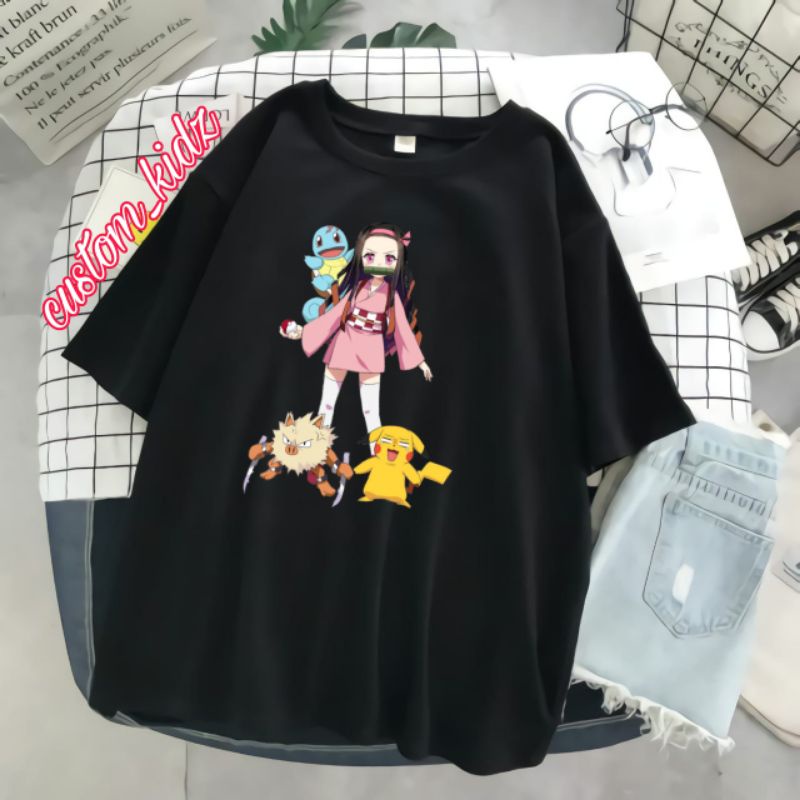 เสื้อยืด-ลาย-nezuko-pokemon-demon-slayer-tokyo-japan-สําหรับเด็ก