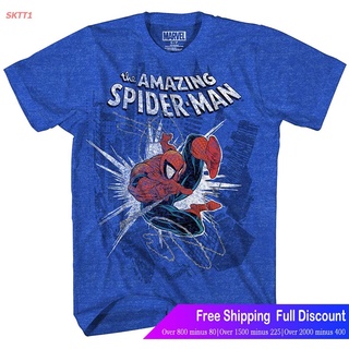 เสื้อยืดผ้าฝ้ายพิมพ์ลาย เสื้อยืดผู้ชายและผู้หญิง Marvel Boys Big Amazing Spider-Man T-Shirt Mens Womens T-shirts