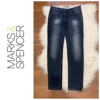 แท้ 💯% Used กางเกงยีนส์ Marks & Spencer Jeans size UK12 (เอวค่อนสูง 28-29”) สีเข้ม แบบสวยหรู เท่ห์มาก สภาพดี