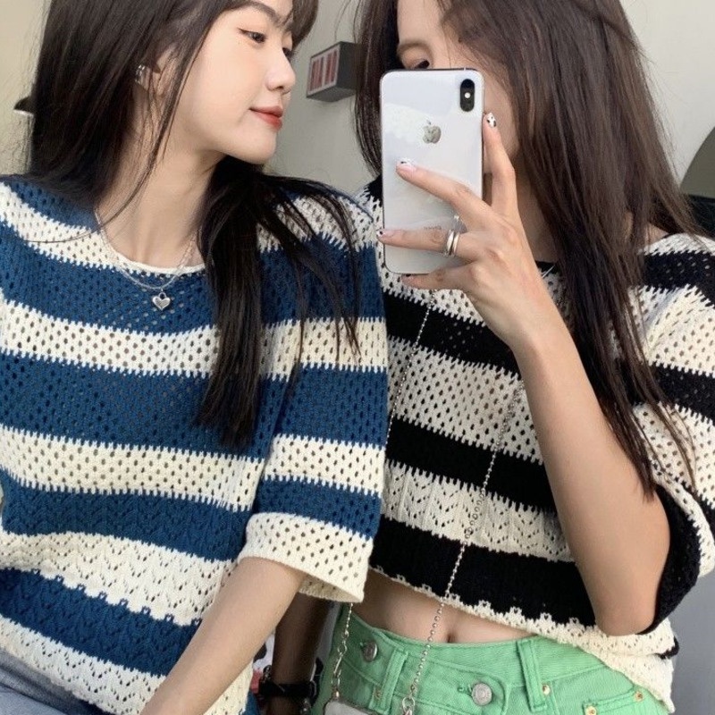 เสื้อไหมพรม-แขนสั้น-8vd-ทรงหลวม-สไตล์เกาหลี