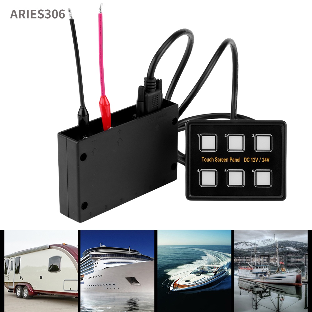 aries306-แผงสวิตช์ควบคุมหน้าจอสัมผัส-led-12v-24v-6-gang-สําหรับรถยนต์-เรือ