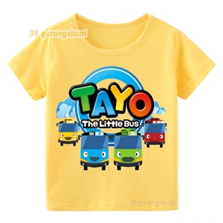 เสื้อยืดแขนสั้น พิมพ์ลายการ์ตูน Tayo the Little Bus สีเหลือง สไตล์เกาหลี สําหรับเด็กผู้ชาย และเด็กผู้หญิง