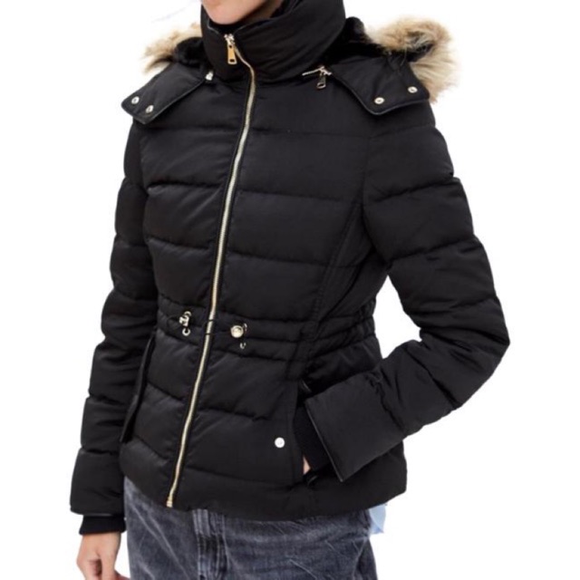 Zara down jacket สีดำ ไซดL อก40 ไหล่17 มือสอง Shopee Thailand