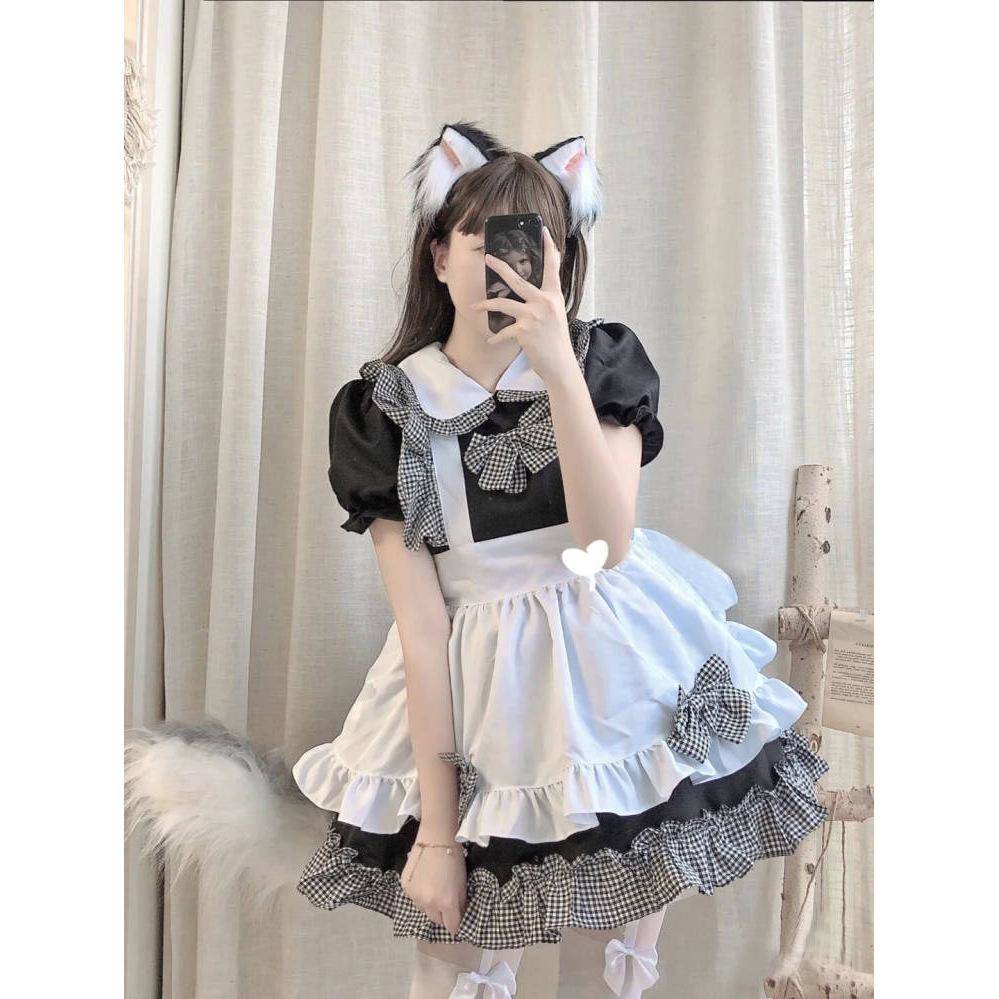 ชุดเมด-ชุดเมดคอสเพลย์-cos-ญี่ปุ่นสุทธิสีแดงเซ็กซี่แม่บ้านชุดสูทชุดบริการหุ้นสีดำและสีขาวลายสก๊อตรหัสขนาดใหญ่แม่บ้าน-co