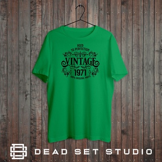 ROUND คอลูกเรือเสื้อยืด พิมพ์ลาย 1971 50th Birthday สไตล์วินเทจ ของขวัญวันเกิด สําหรับผู้ชาย 50 ปี-4XL