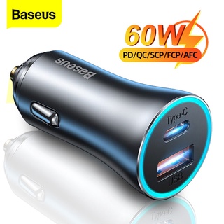 สินค้า Baseus ที่ชาร์จในรถยนต์ 60W USB Type C ชาร์จเร็ว QC 4.0 PD 3.0 ชาร์จเร็ว สําหรับ iPhone 13 Pro Max Samsung