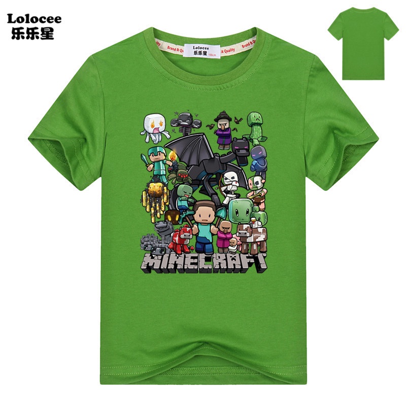 ใหม่-เสื้อยืดแขนสั้น-ผ้าฝ้าย-พิมพ์ลายการ์ตูน-minecraft-game-สําหรับเด็กผู้ชาย