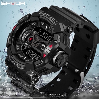 ✇✟☒SANDA แบรนด์ชั้นนำหรูหราผู้ชายแฟชั่นนาฬิกาสปอร์ตกันน้ำ Chronograph จอแสดงผล LED ผู้ชายนาฬิกาดิจิตอล