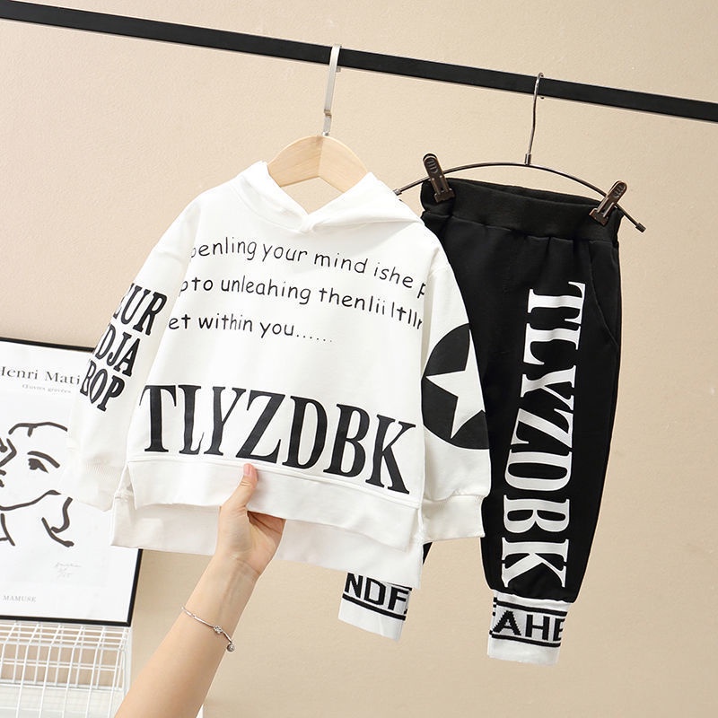 ชุดเสื้อสเวตเตอร์เด็กคอตตอนมีฮู้ดสำหรับเด็ก-ฤดูใบไม้ผลิและฤดูใบไม้ร่วง-ใหม่-เสื้อกันหนาวมีฮู้ดสองชิ้น