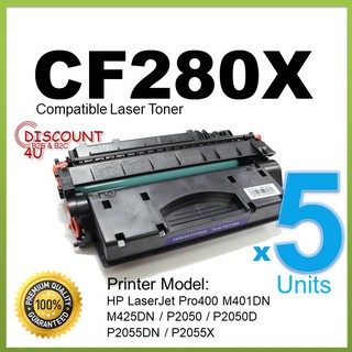 **Pack5** Discount4U สินค้าเทียบเท่า Toner cf280x/cf280/280X/280X/80X/80 For HP LaserJet Pro 400 M401d/M401dn/M425dn