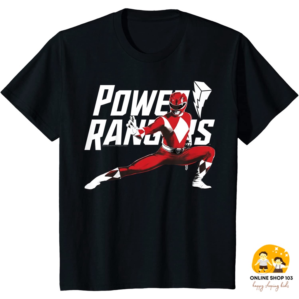 เสื้อผ้าเด็ก เสื้อยืดโลโก้ Power Rangers Red Ranger Action Pose ...