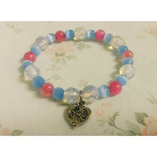 สร้อยข้อมือหินโรโดโครไซต์ ตาแมว มูนสโตน จี้หัวใจสีเงิน